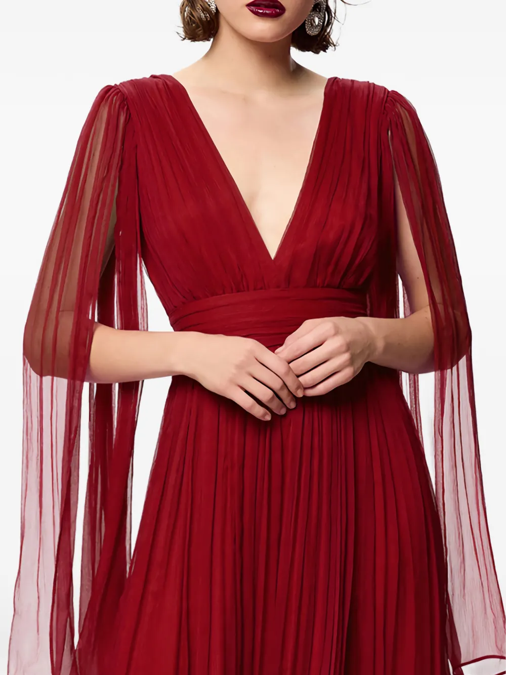 FRAMBOISE Enrica zijden midi-jurk met V-hals Rood