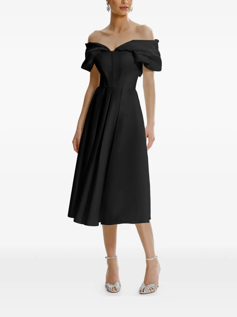 FRAMBOISE Glamo off-the-shoulder midi dress - Nero