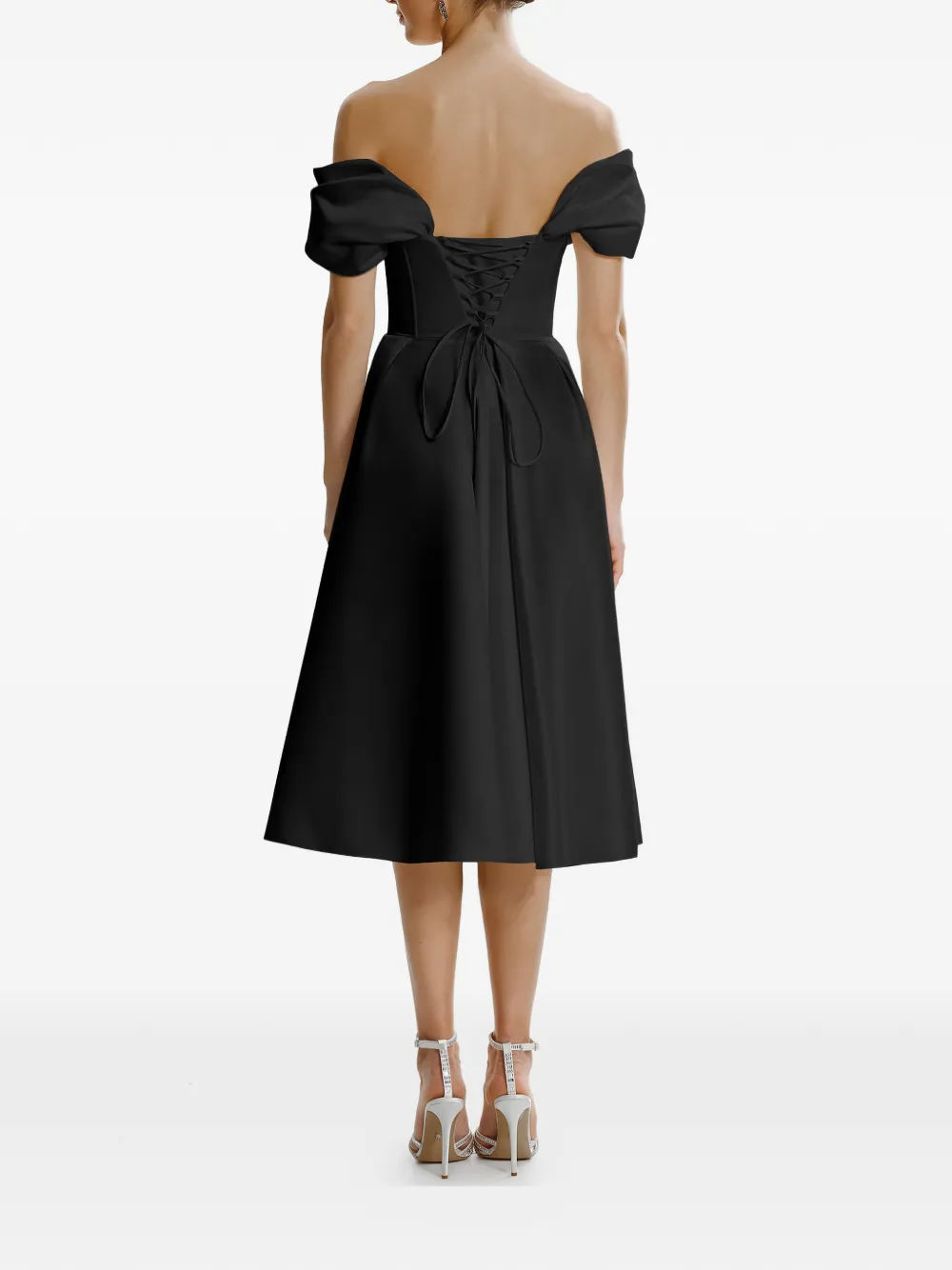 FRAMBOISE Glamo off-shoulder midi-jurk Zwart