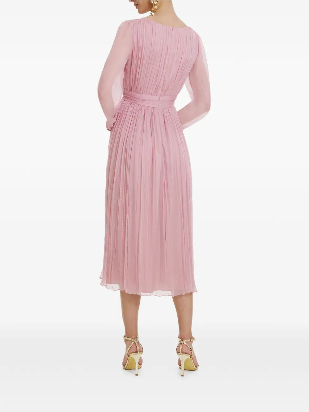 FRAMBOISE Vasquez zijden midi-jurk met lange mouwen Roze