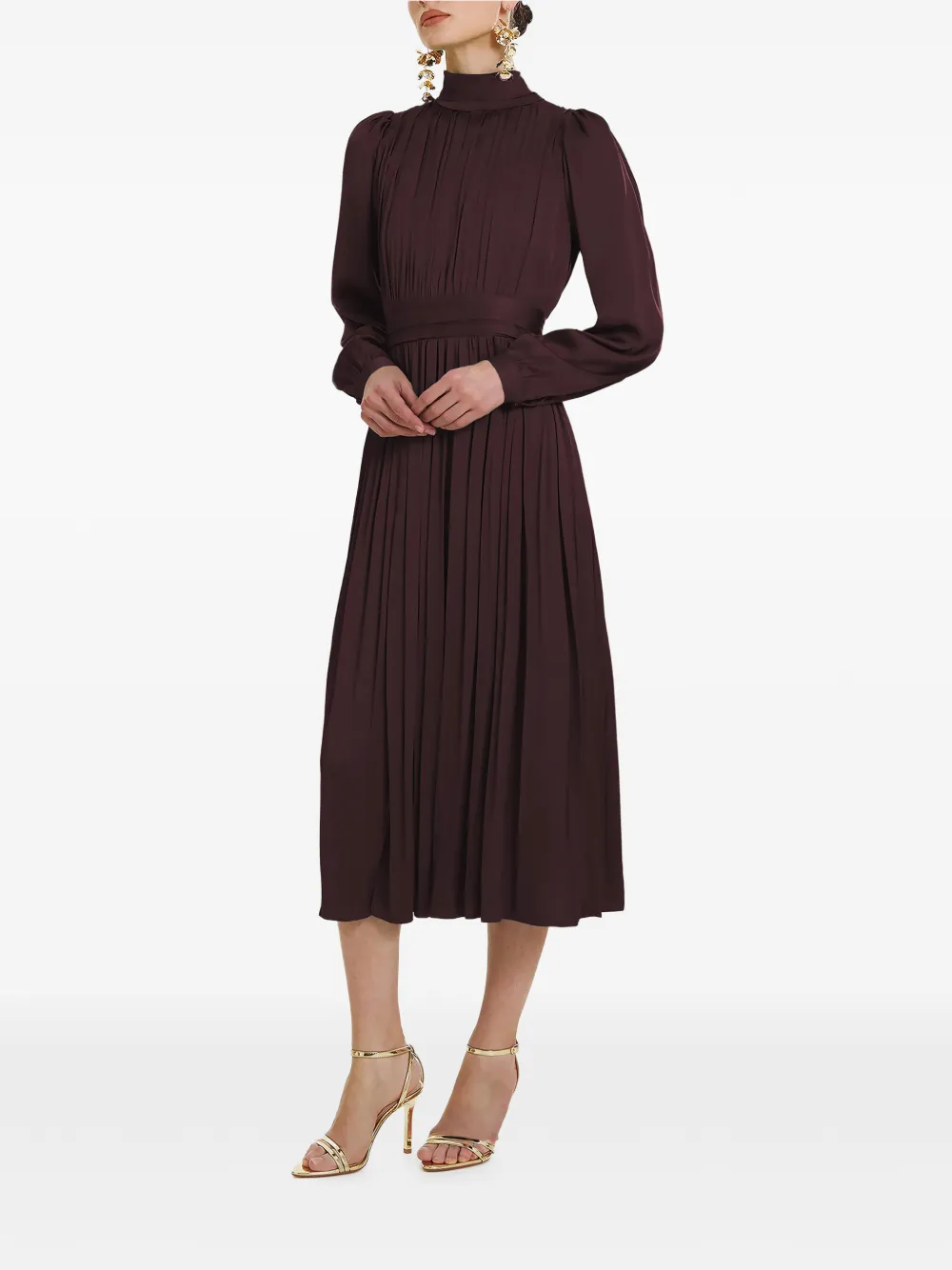 FRAMBOISE Otello pleated high-neck midi dress - Bruin