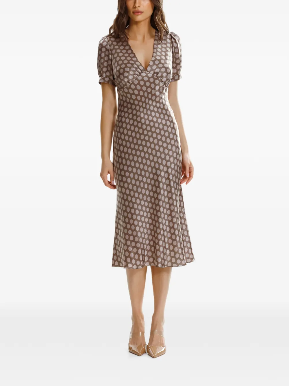 FRAMBOISE Sharon polka-dot midi dress - Brown
