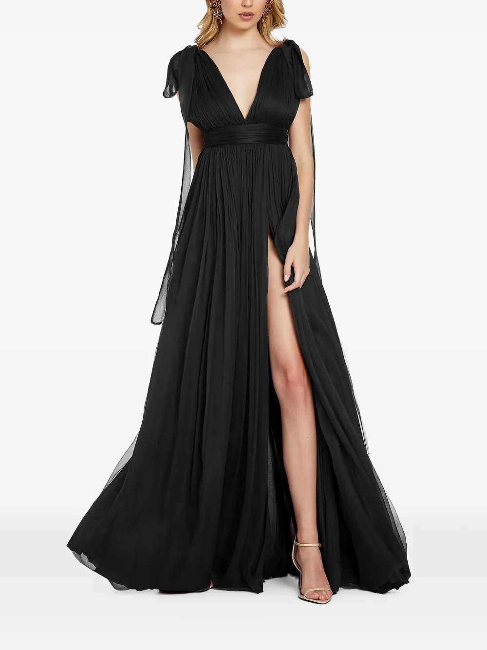 FRAMBOISE Savana tie detail V-neck maxi dress - Schwarz
