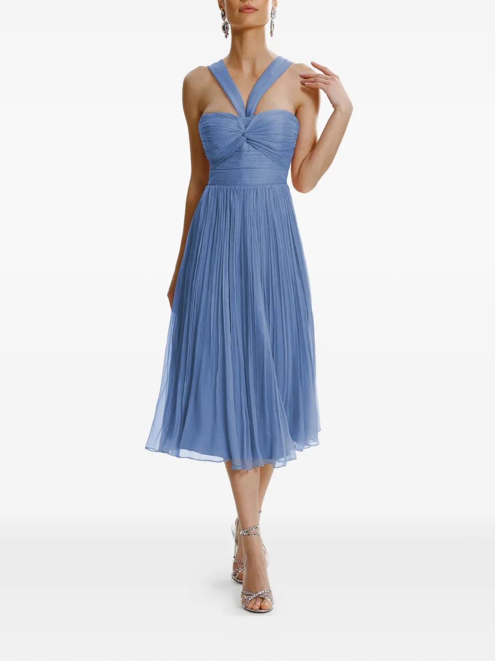 FRAMBOISE pleated crossover midi dress - Blue
