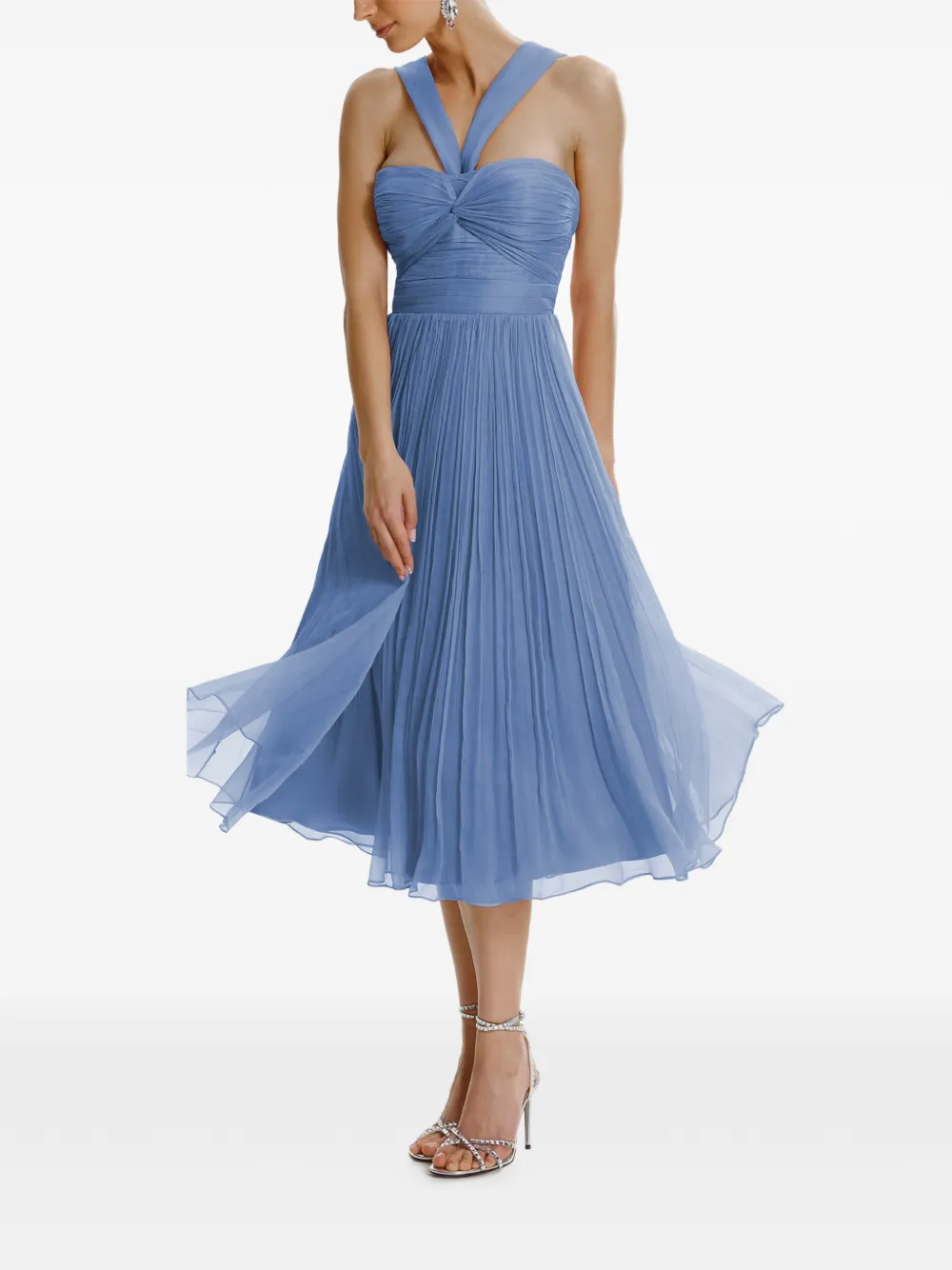  Framboise Gaia Crossover Silk Midi Dress - Blue 