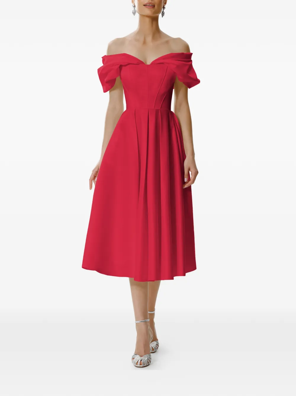 FRAMBOISE Glamo off-the-shoulder midi dress - Rosso