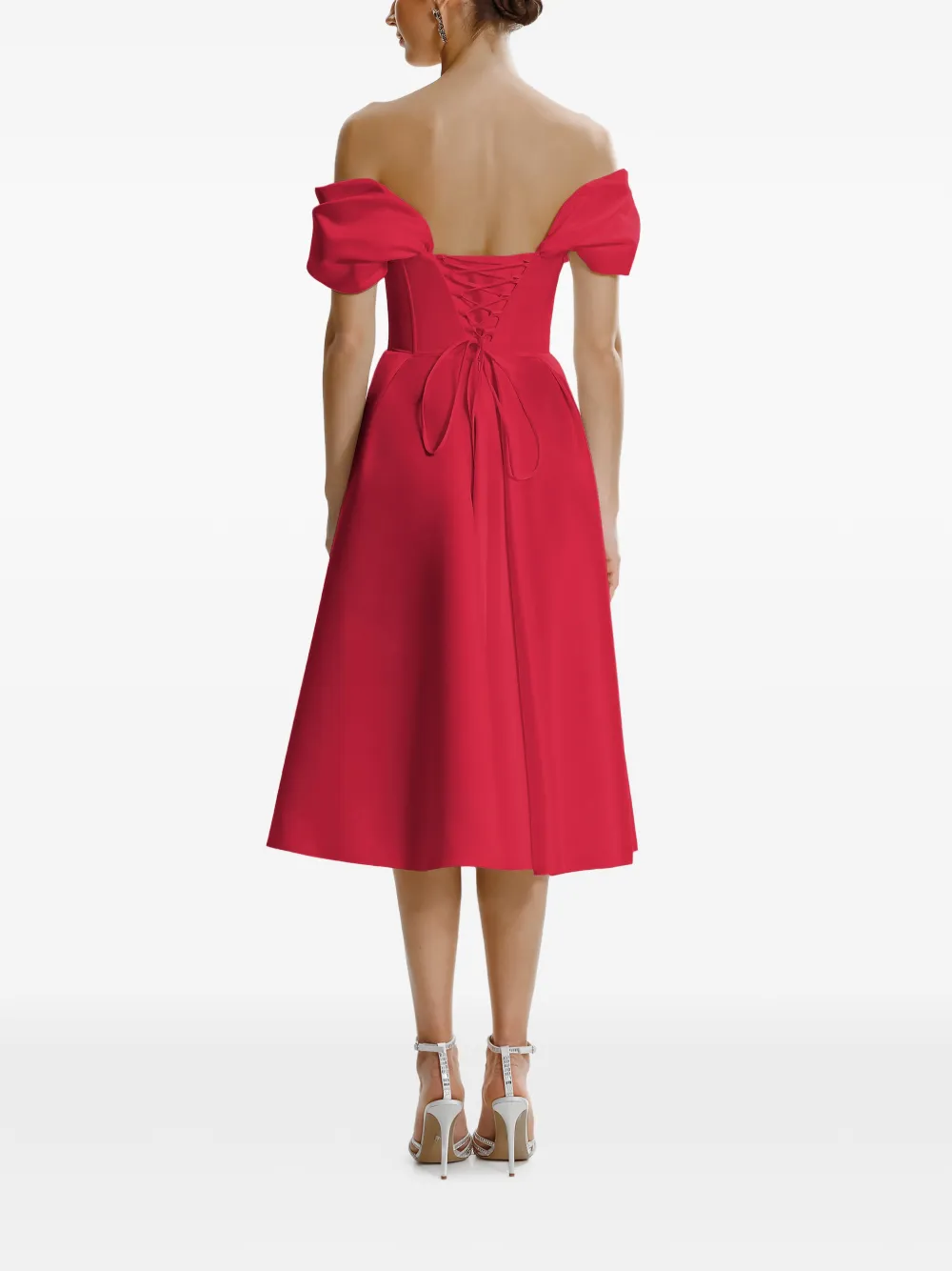  Framboise Glamo Off-shoulder Midi Dress - Red 