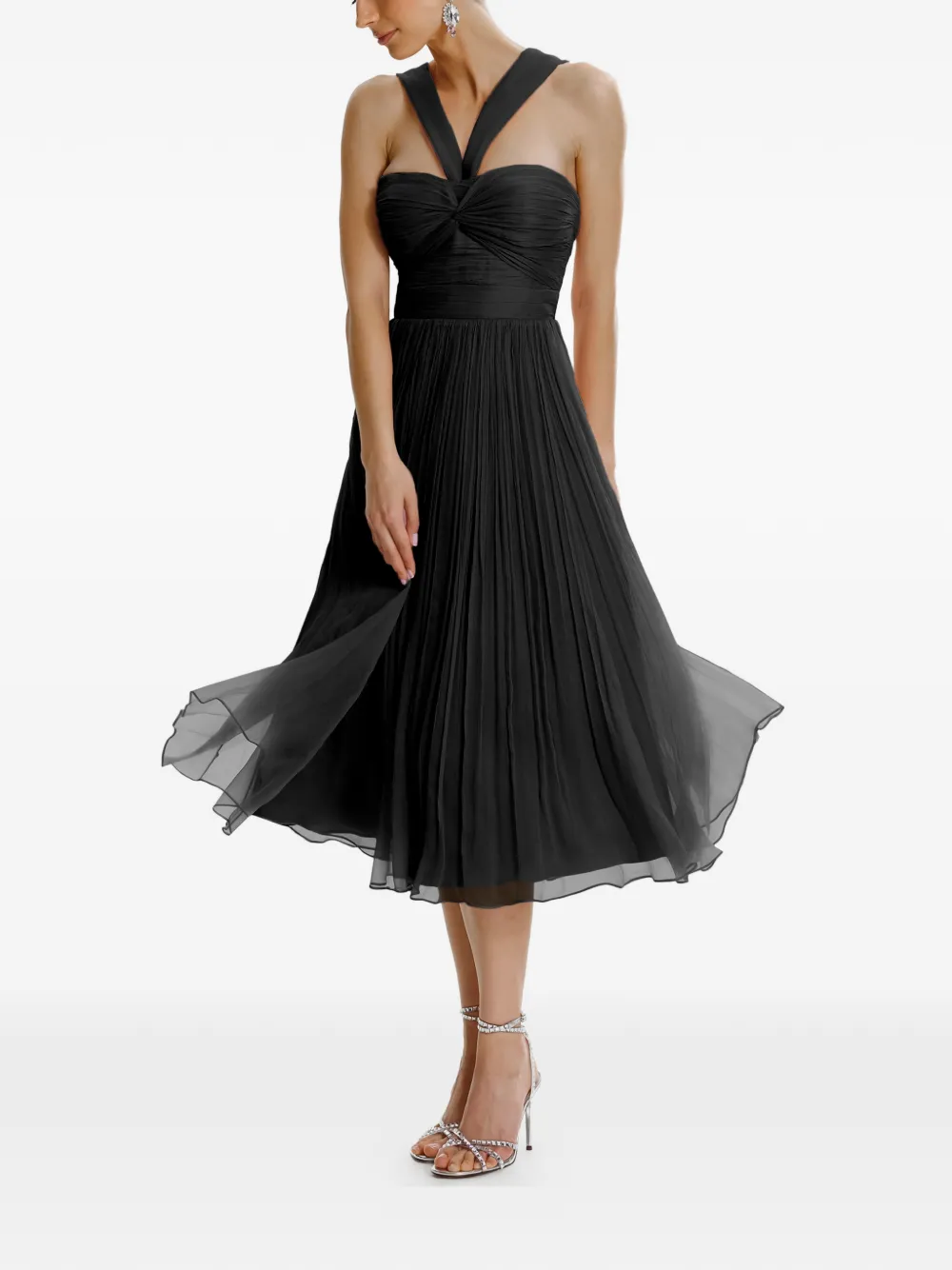 FRAMBOISE Gaia sleeveless pleated midi dress - Zwart