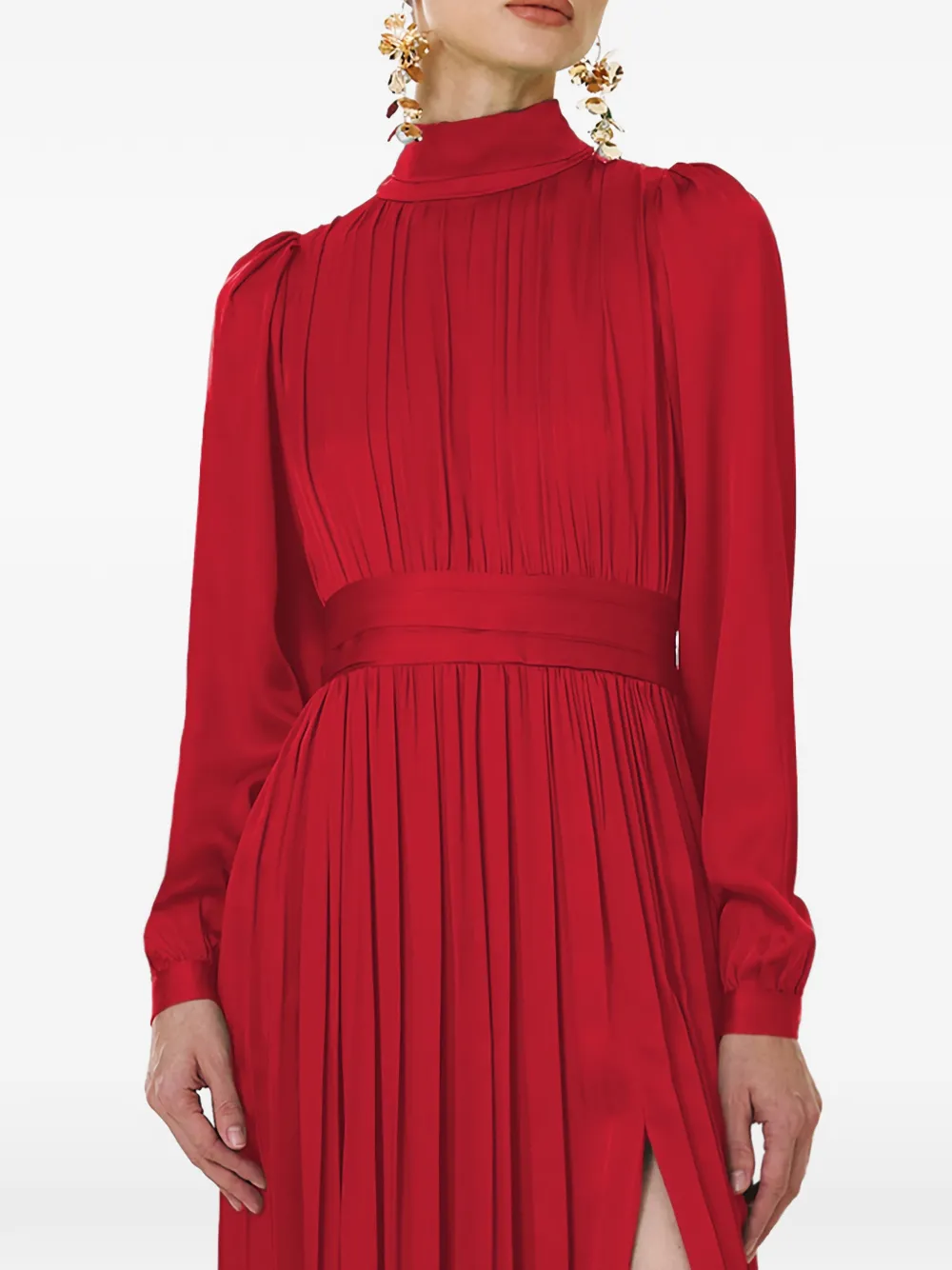 FRAMBOISE Otello midi-jurk met lange mouwen Rood