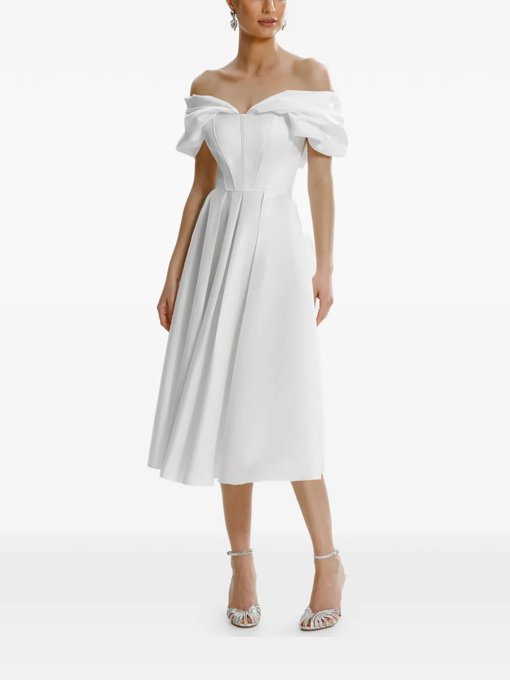 FRAMBOISE off-shoulder lace-up midi dress - Wit