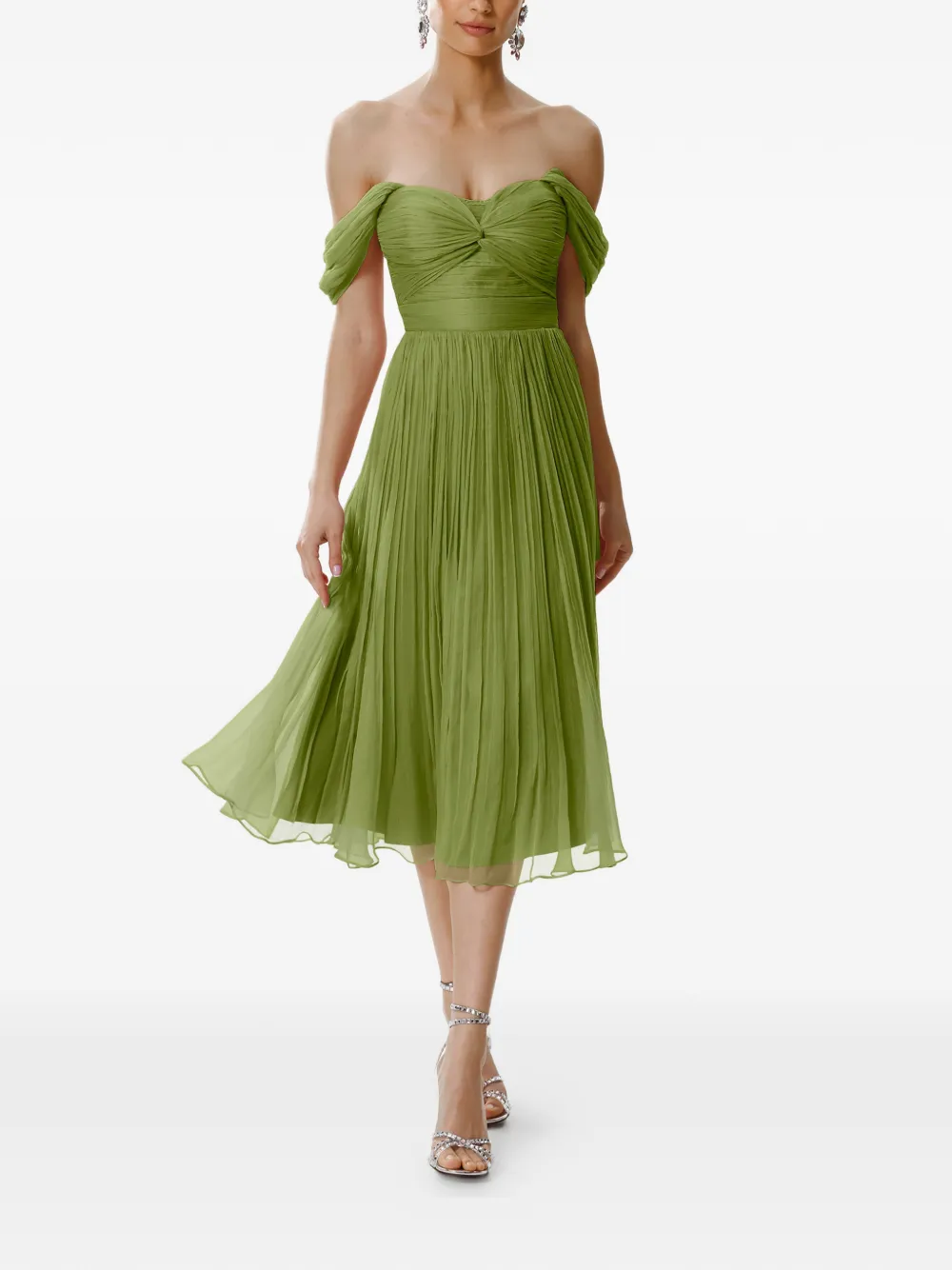 FRAMBOISE Kaly pleated off-shoulder midi dress - Grün