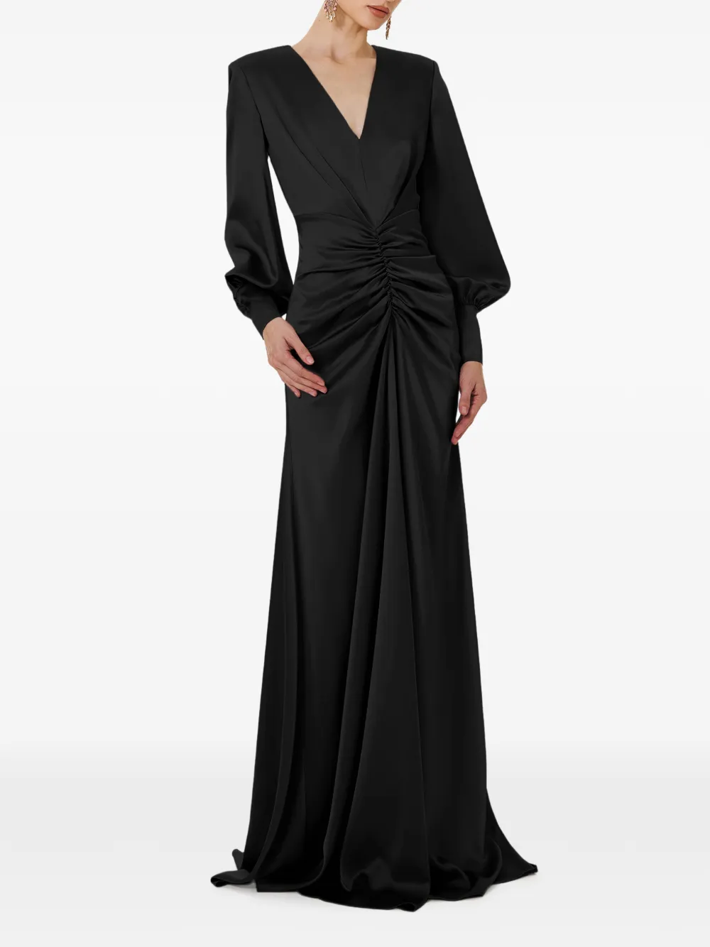 FRAMBOISE Vianna V-neck ruched maxi dress - Zwart