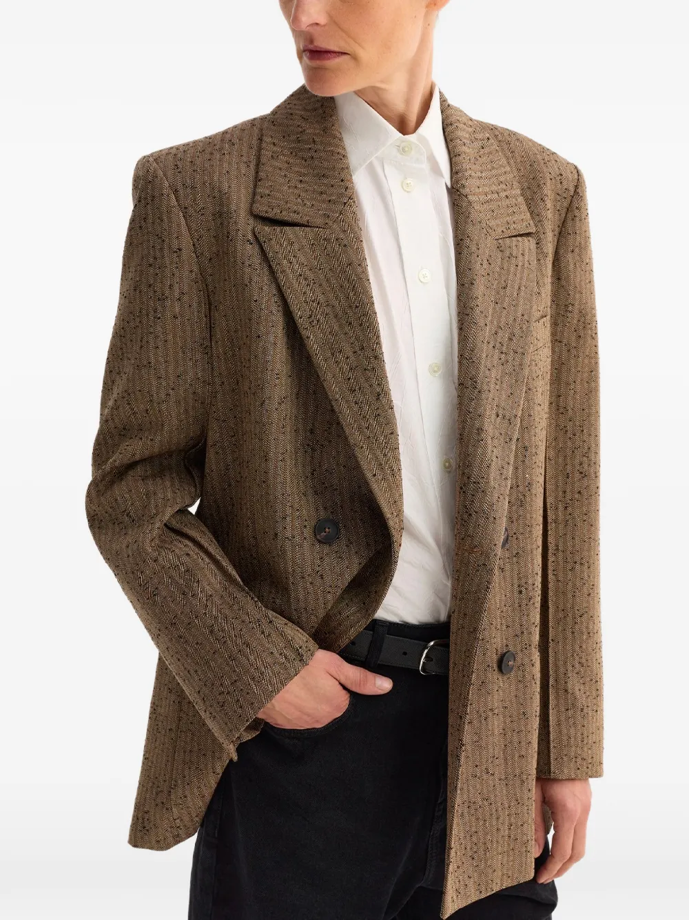  Róhe Herringbone Double-breasted Blazer - Brown 