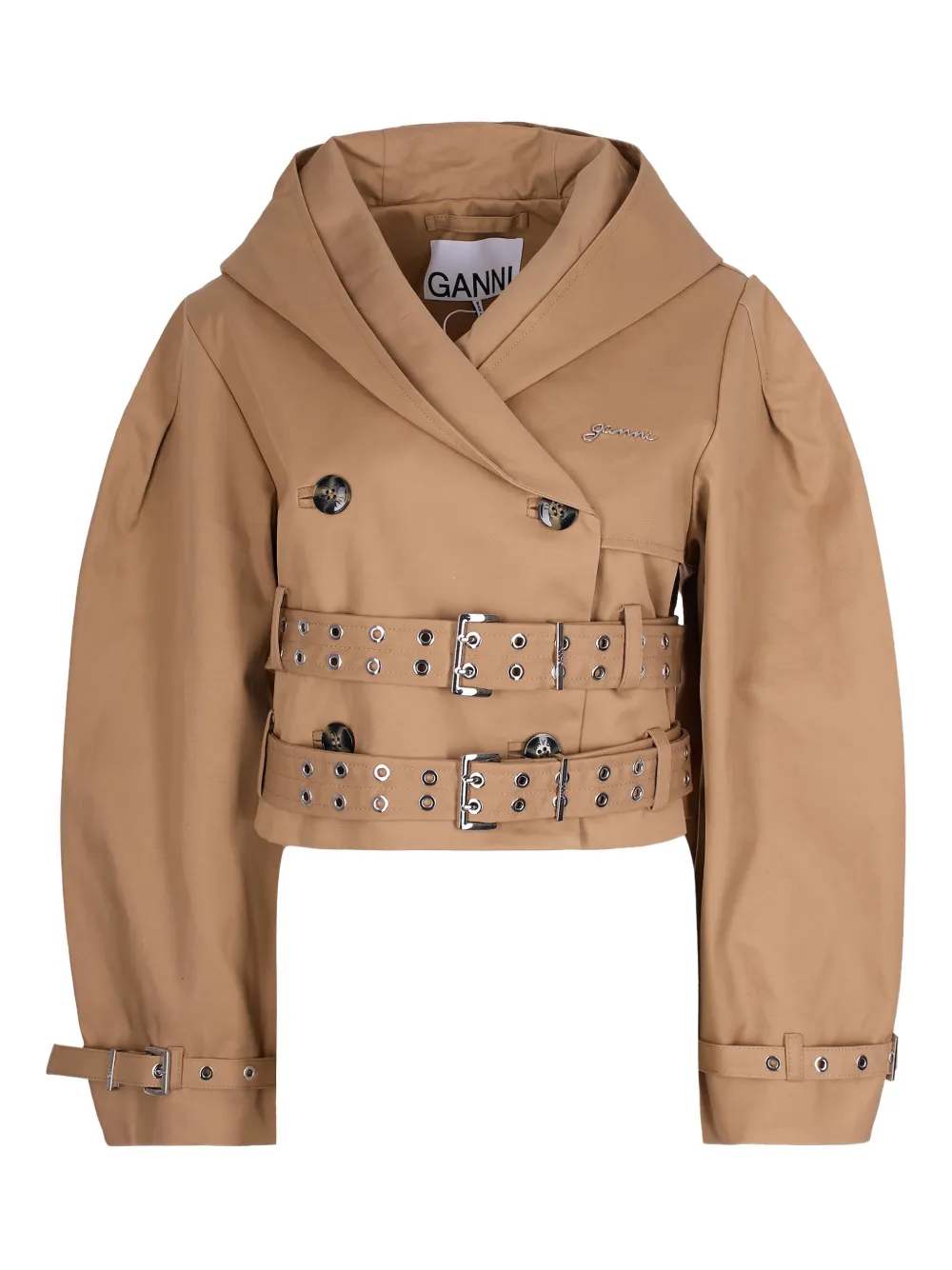 GANNI hooded buckled jacket - Marrone