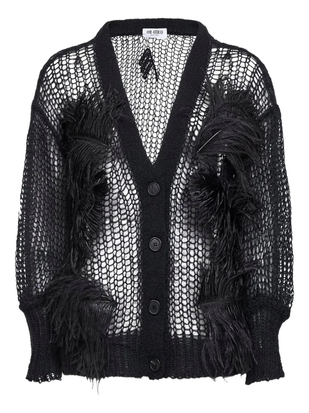 The Attico feather-embellishment V-neck cardigan - Nero