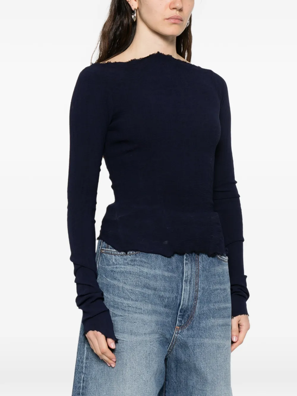 Marc Le Bihan Frayed Long-sleeved T-shirt - Blue 