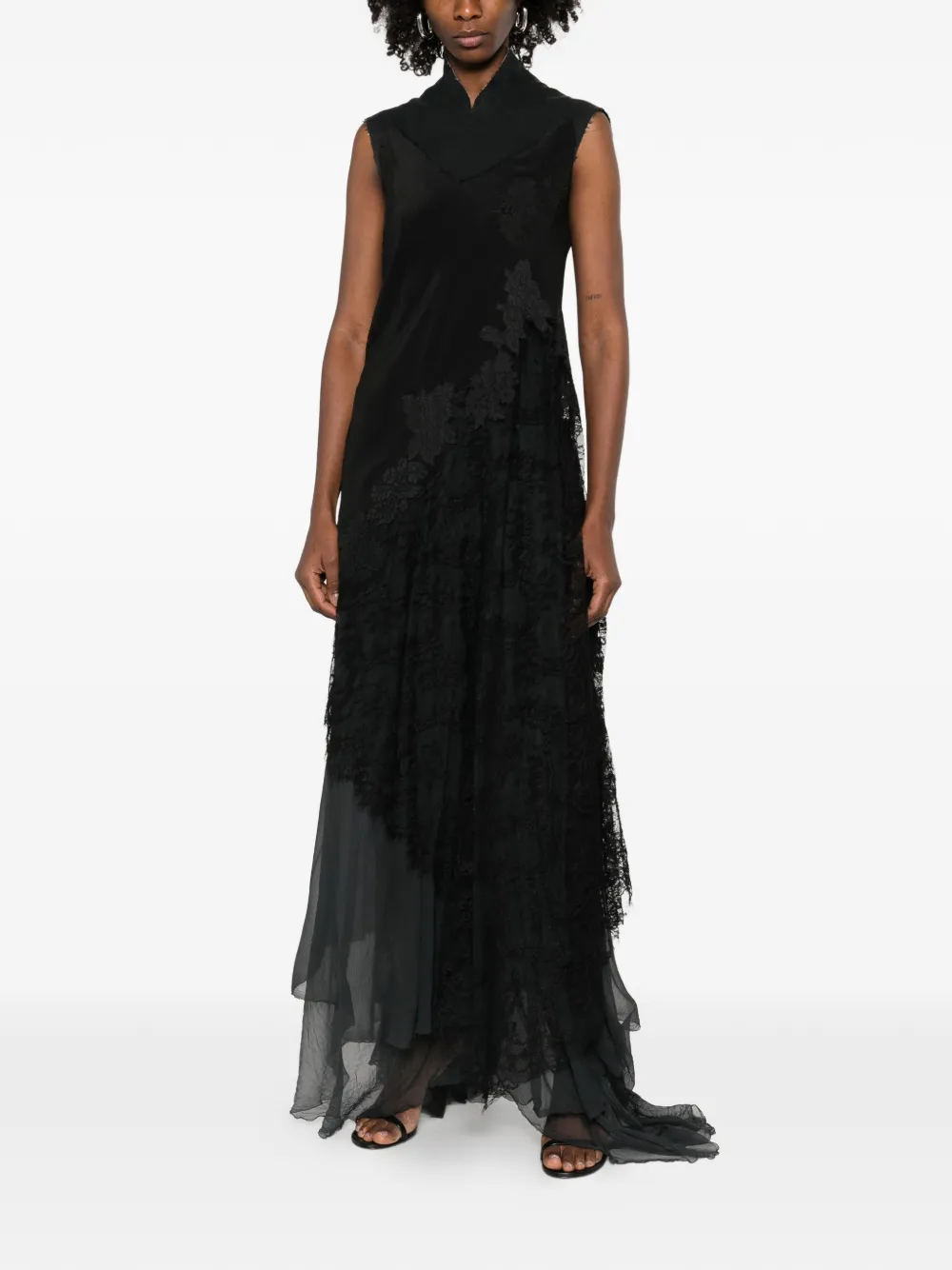 Marc Le Bihan lace-appliqu&eacute; asymmetric dress - Zwart