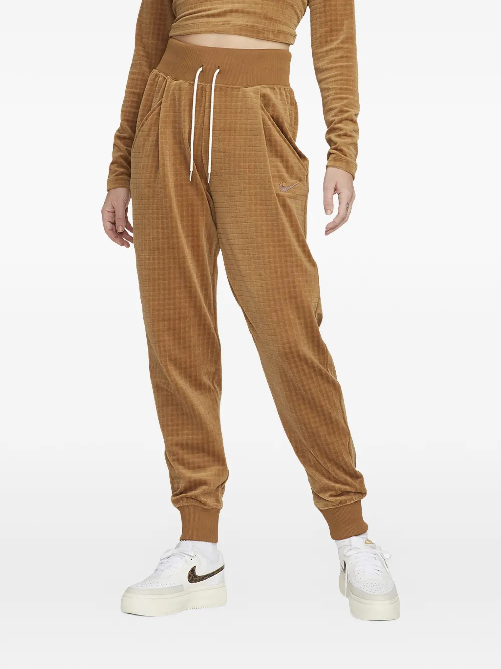 Nike high-waisted velour trousers - Marrone