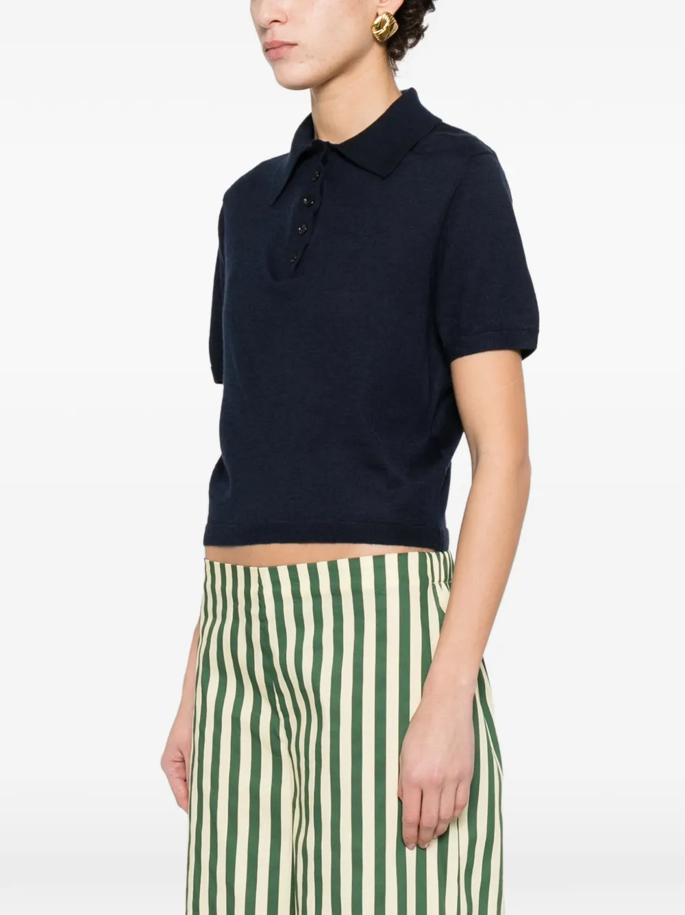  Allude Buttoned Polo Top - Blue 