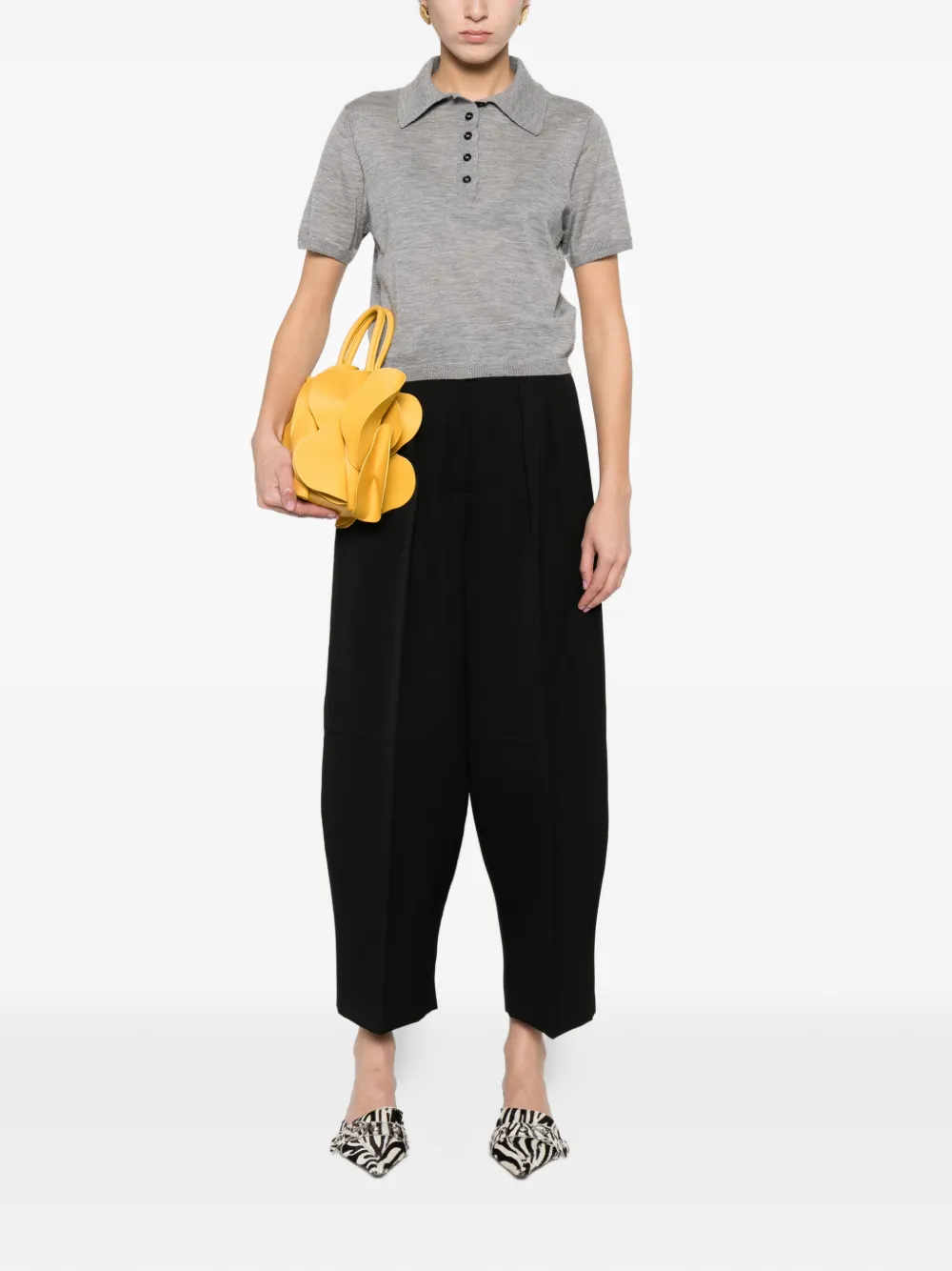 Allude Buttoned Short-sleeve Polo Top - Grey 