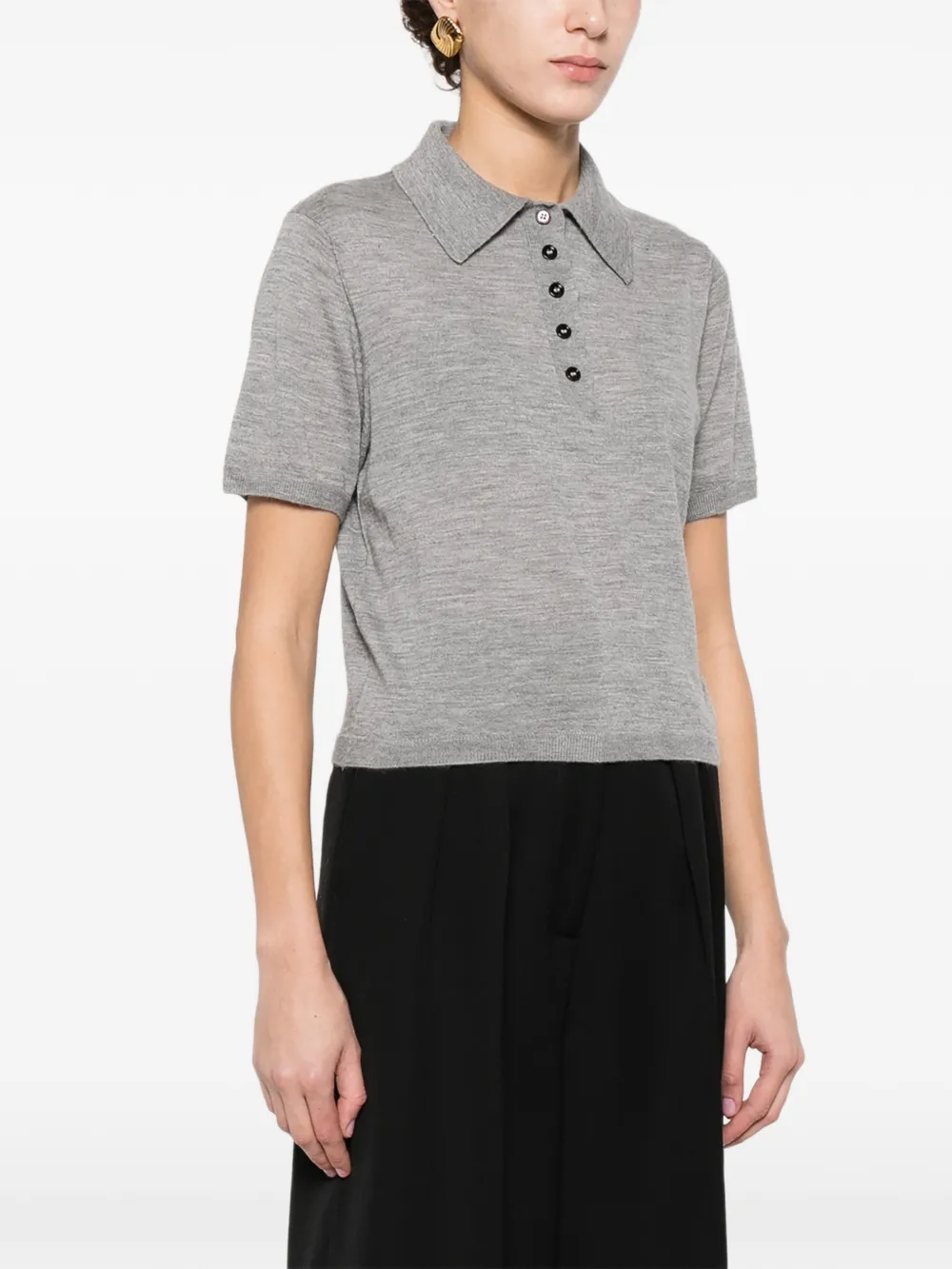  Allude Buttoned Short-sleeve Polo Top - Grey 