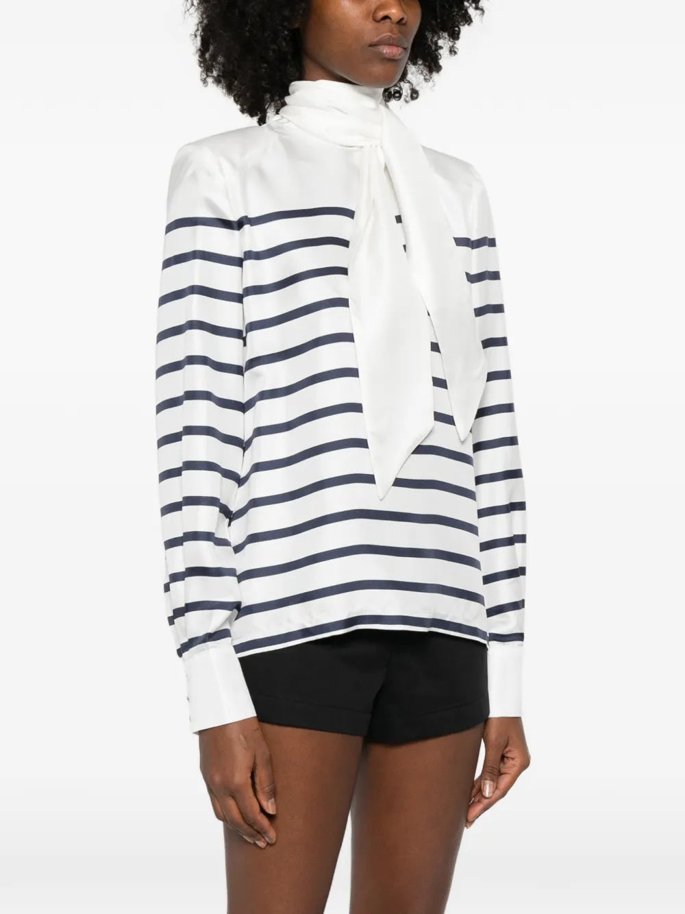  Françoise Stripe Bow Blouse - White 