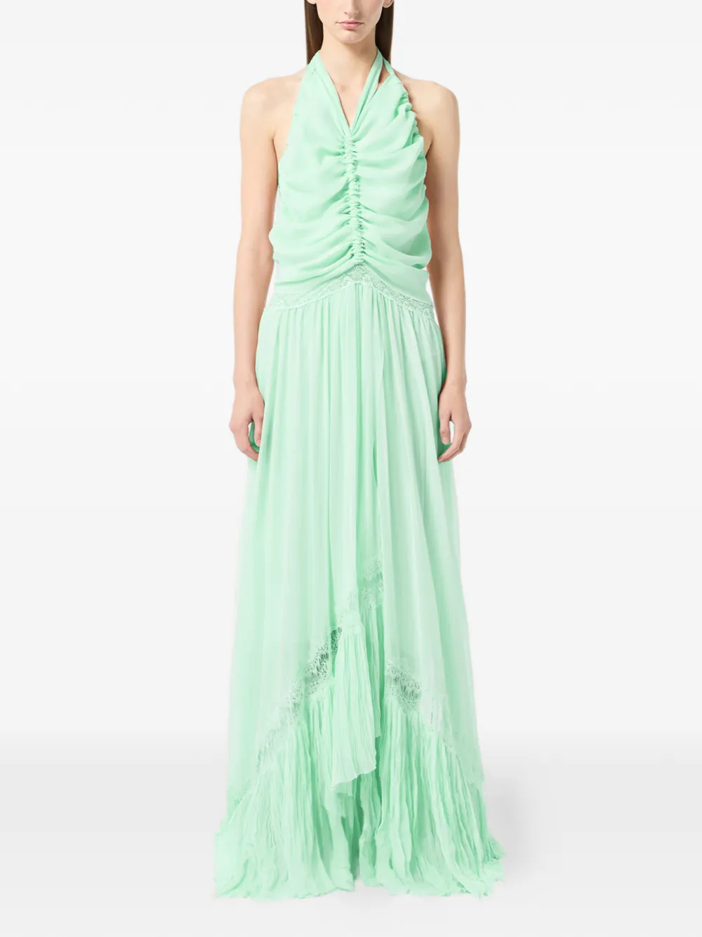 Blumarine ruched ruffled dress - Groen
