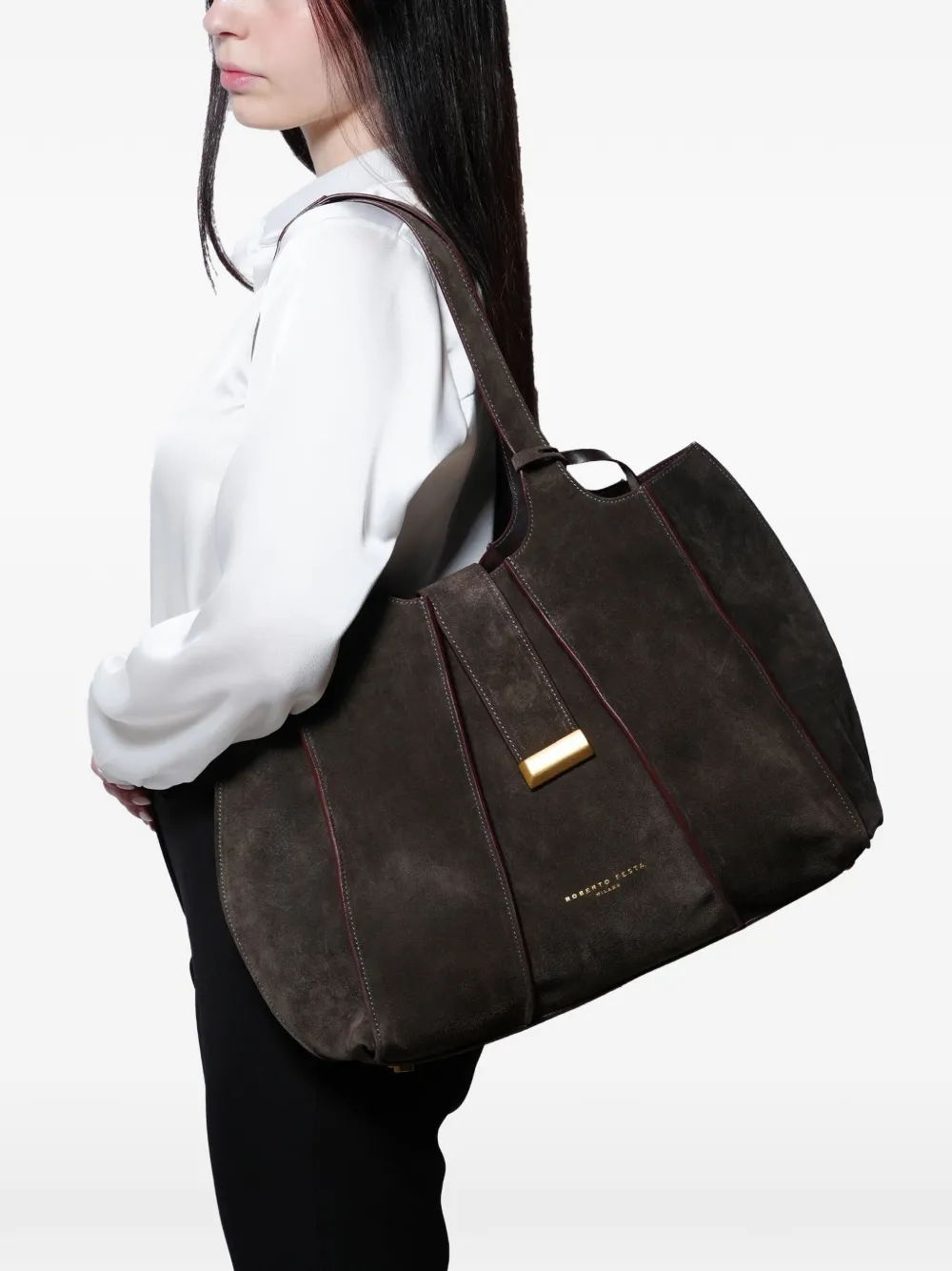 Roberto Festa Eloise ribbed shopping shoulder bag - Bruin