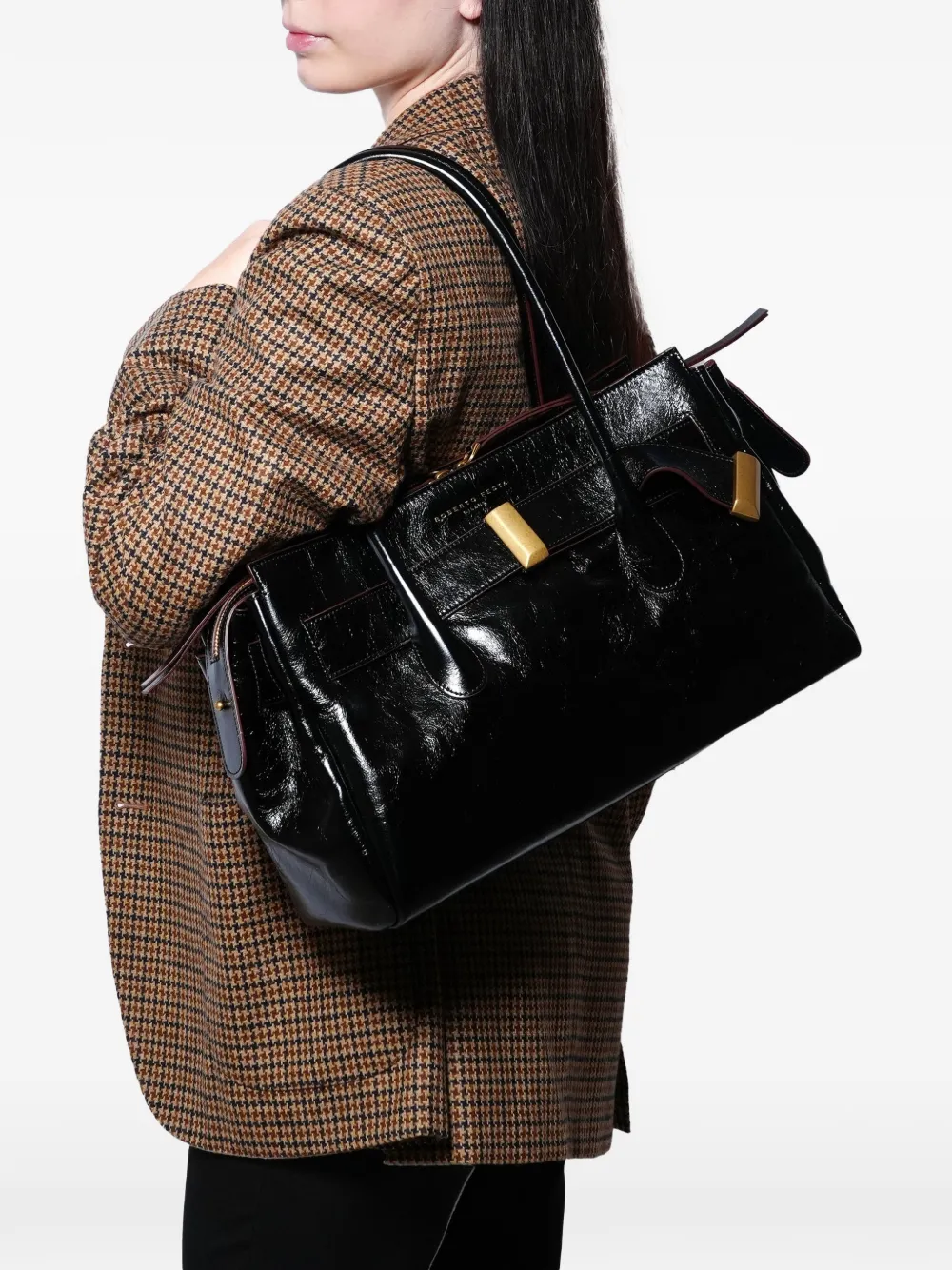 Roberto Festa Emeralda gold-tone hardware shoulder bag - Zwart