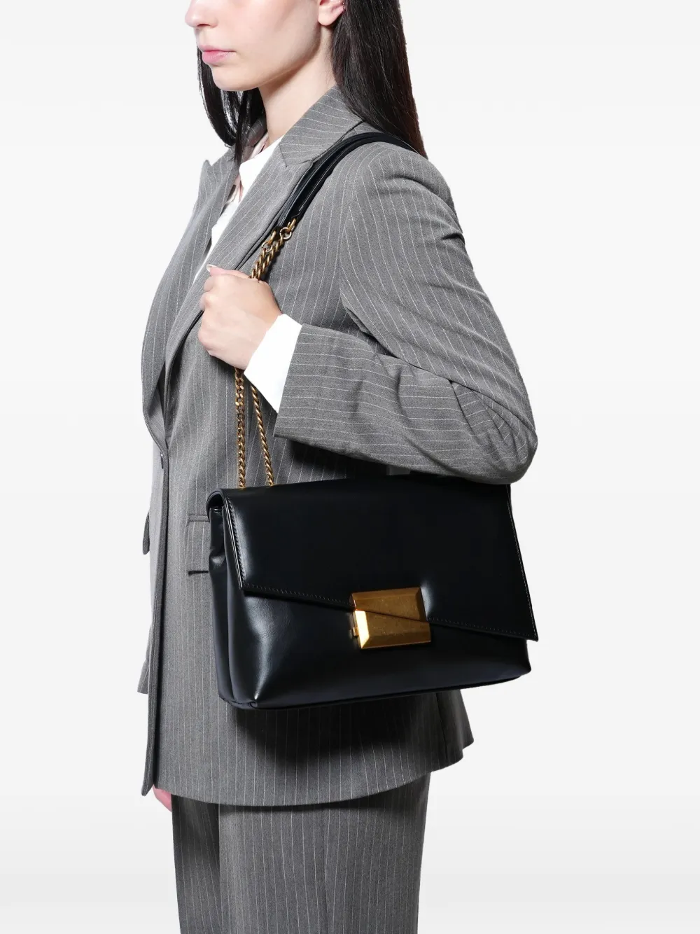 Roberto Festa Isolde asymmetrical closure chain shoulder bag - Zwart