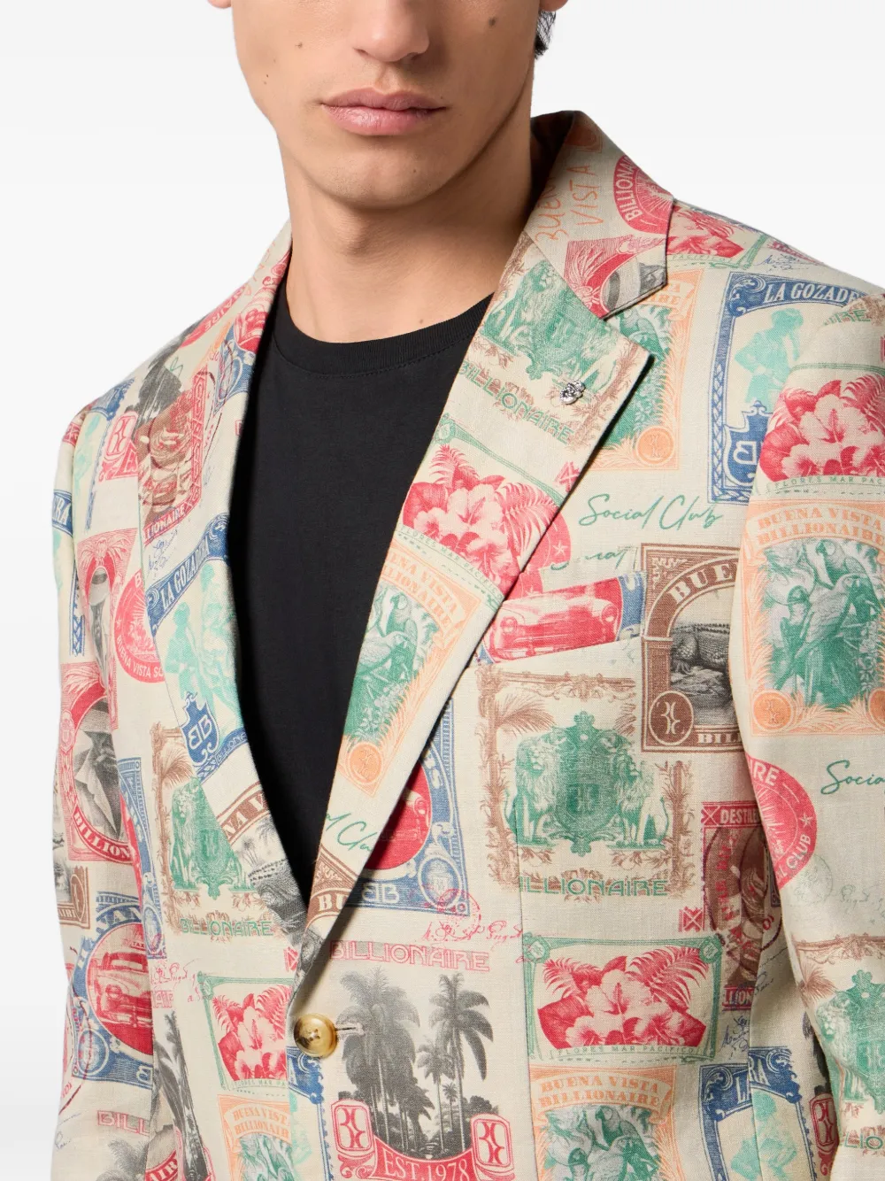 Billionaire Linnen blazer met print Beige