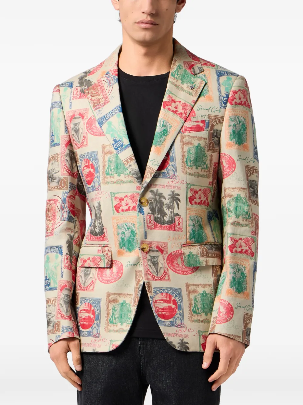 Billionaire Linnen blazer met print Beige