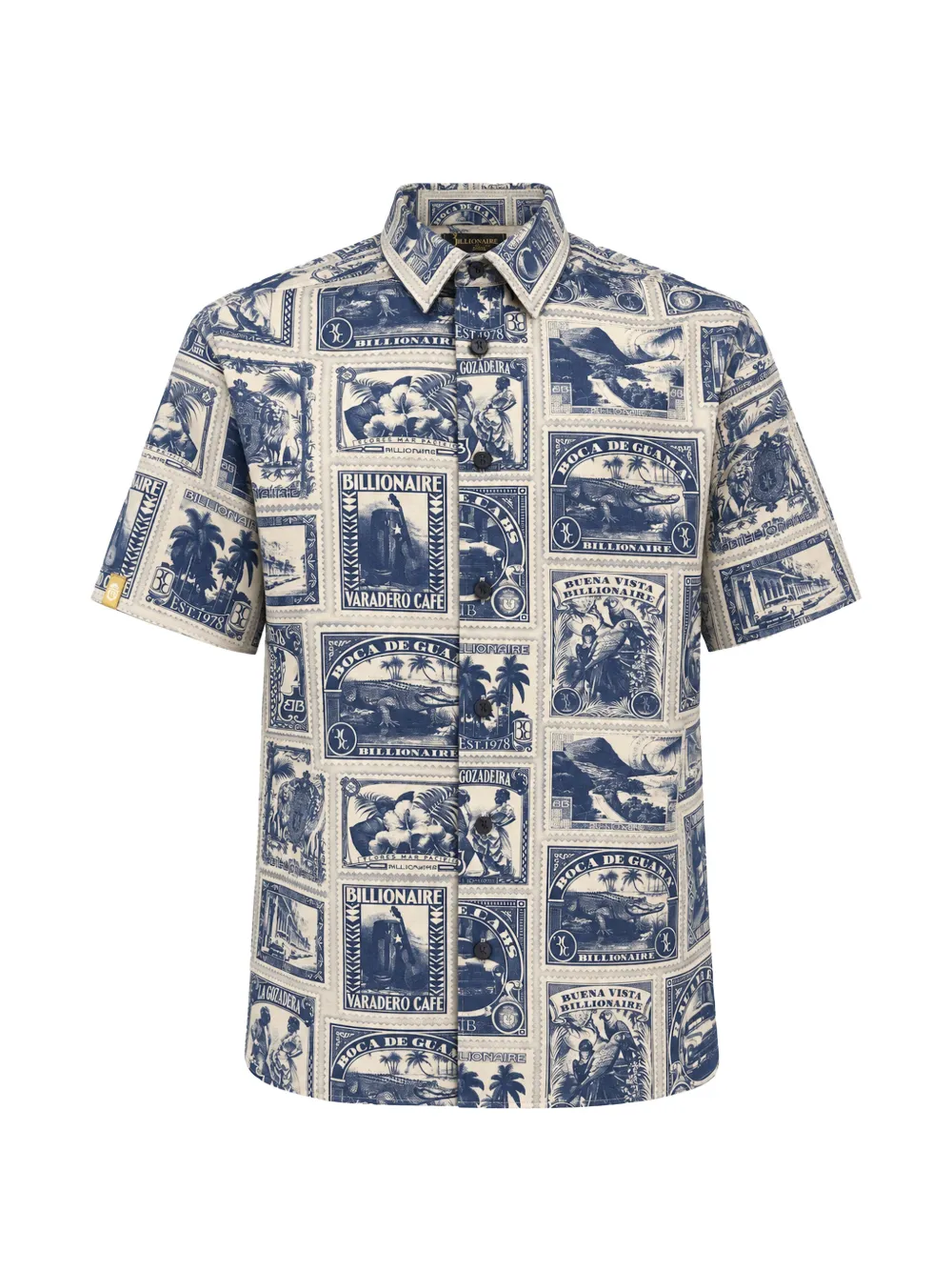 Billionaire stamp-print bowling shirt Blauw