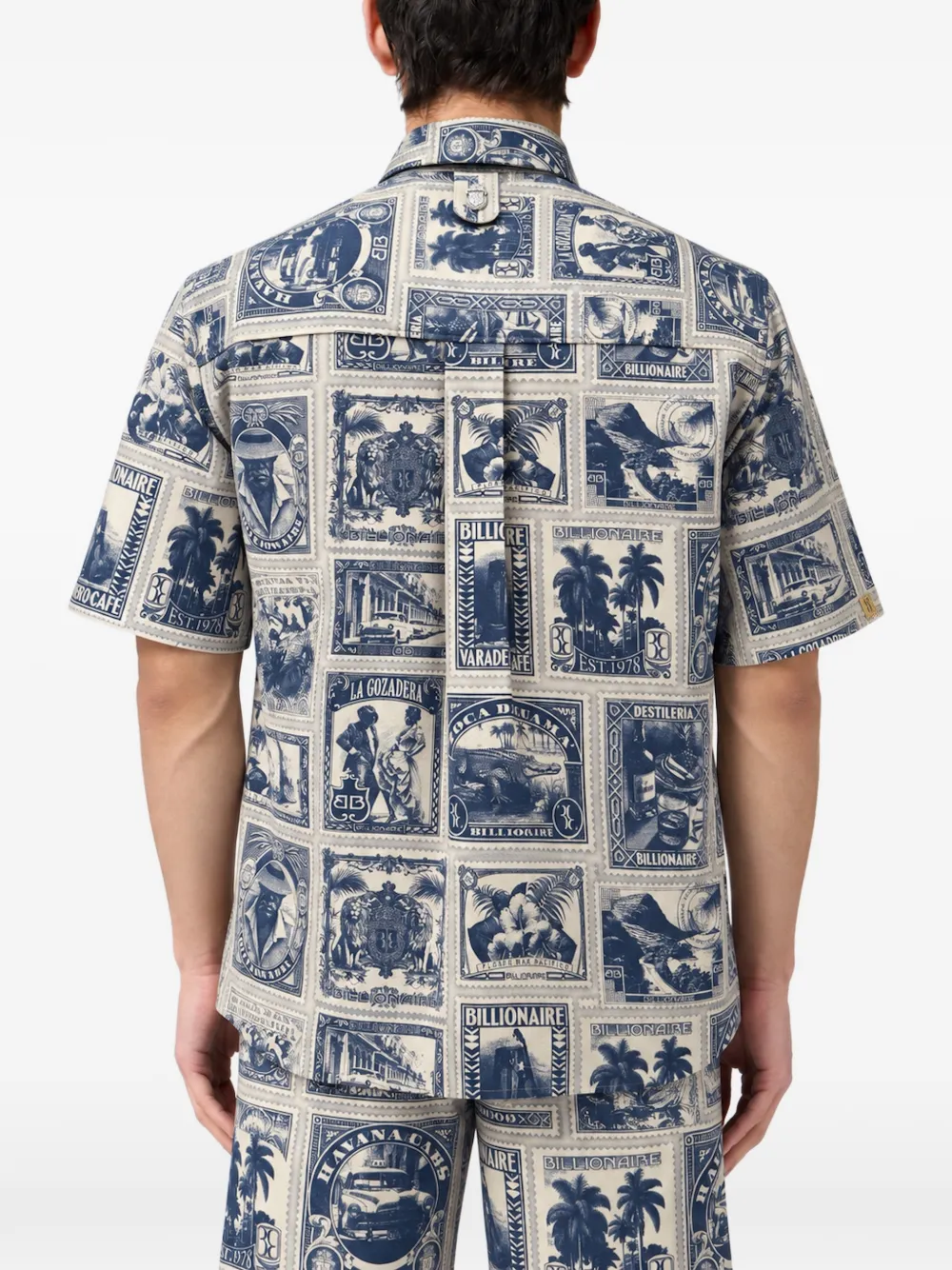Billionaire stamp-print bowling shirt Blauw
