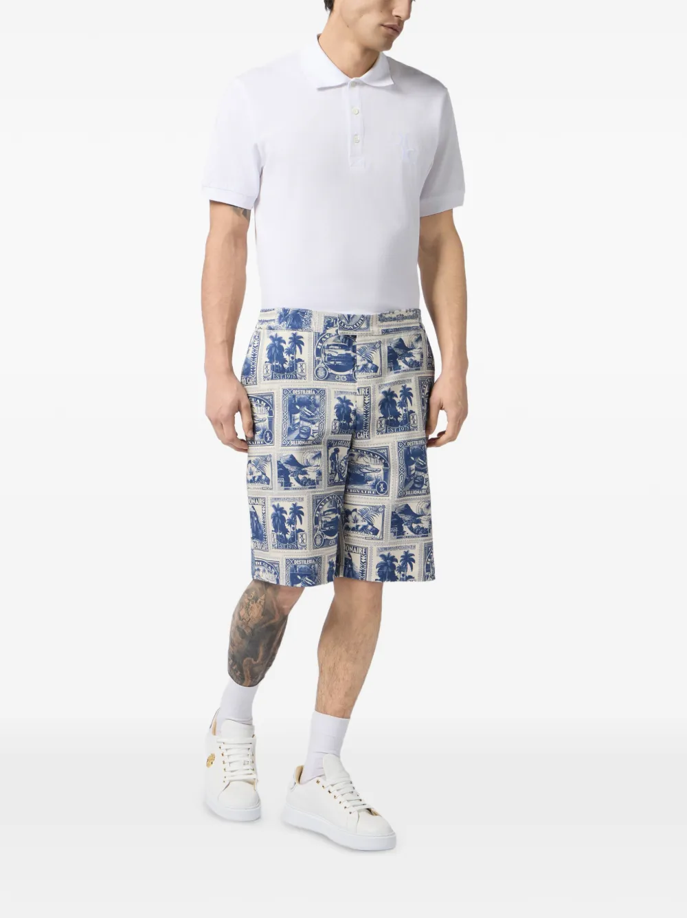 Billionaire all-over stamps bermuda shorts