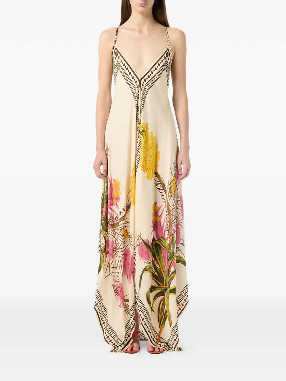 Blumarine floral print V-neck dress - Beige