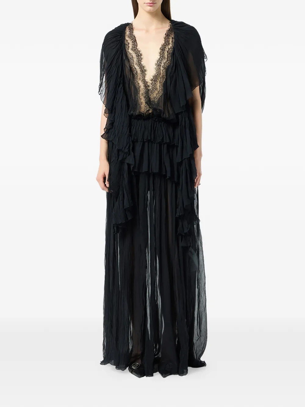 Blumarine ruffled lace dress - Zwart