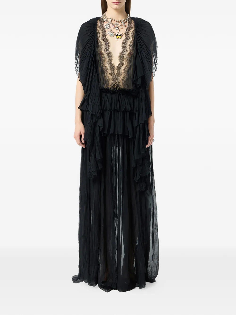 Blumarine Jurk met ruches en kant Zwart