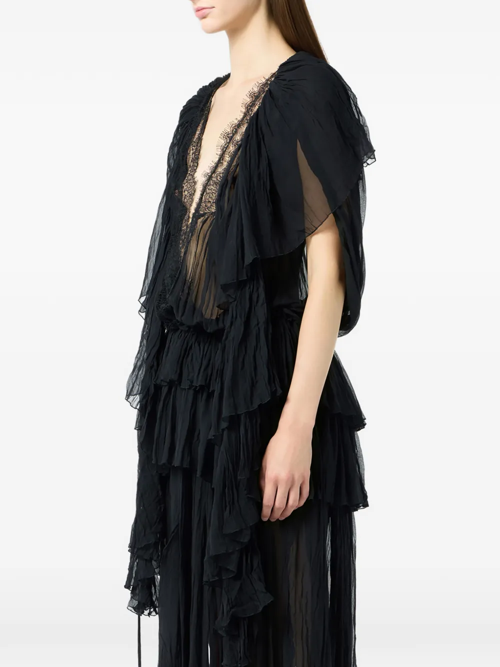 Blumarine Jurk met ruches en kant Zwart