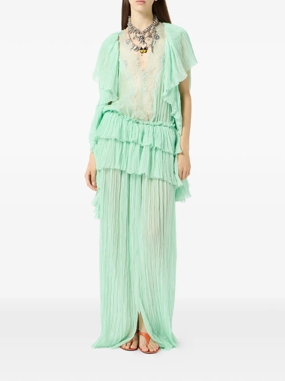 Blumarine Geplooide jurk met ruches Groen