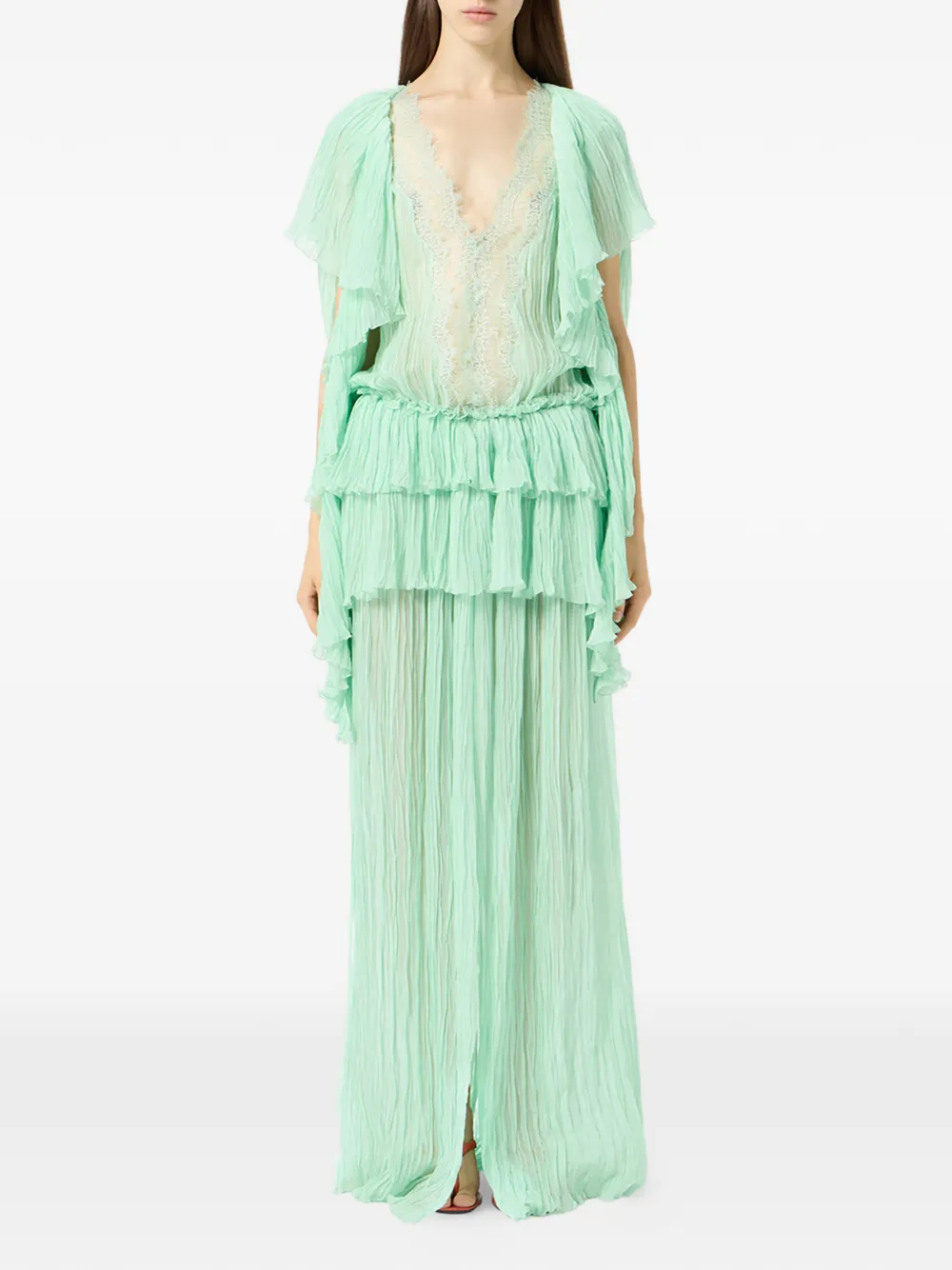 Blumarine ruffled pleated dress - Groen
