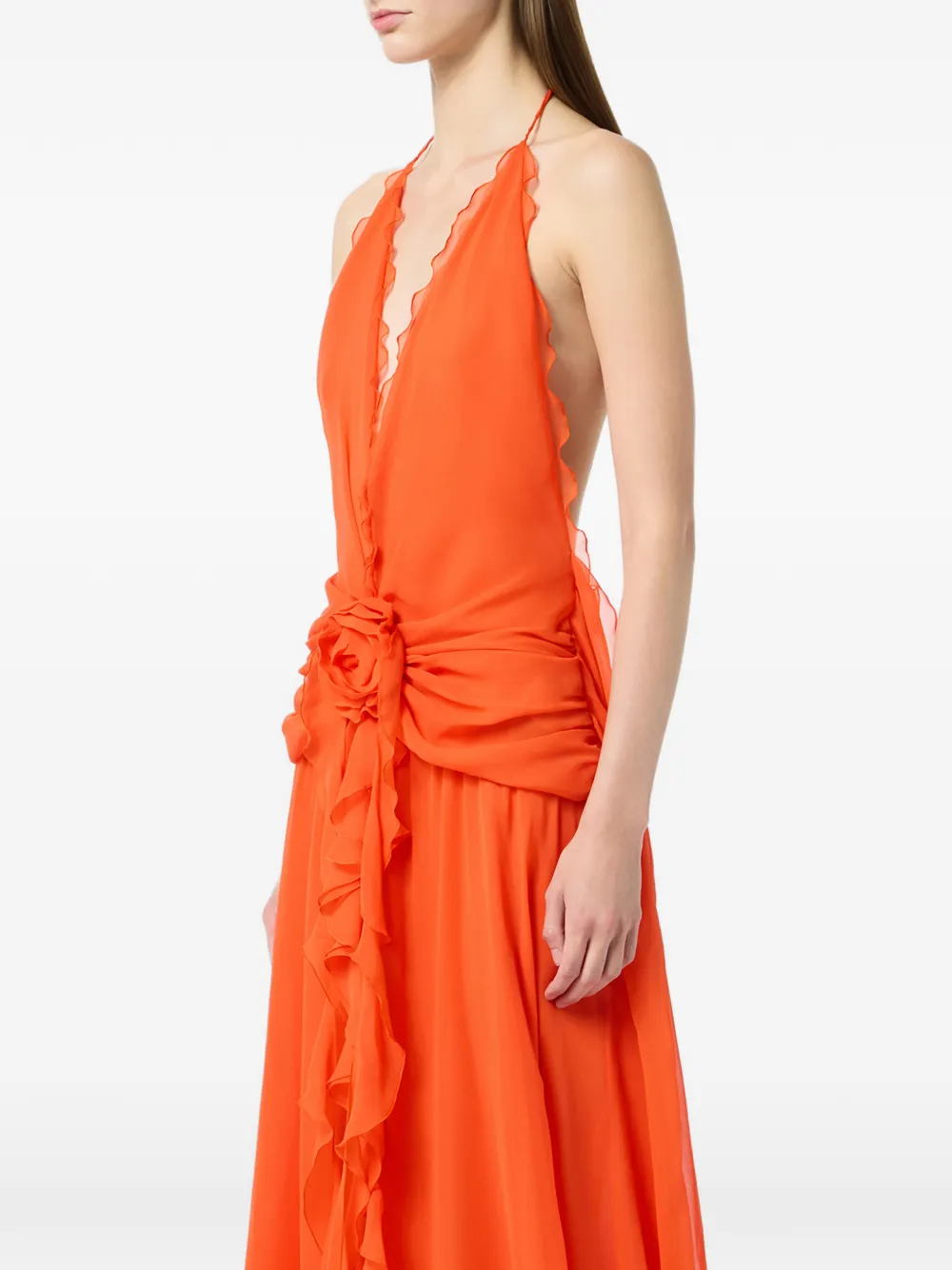 Blumarine Jurk met ruches en bloemenprint Oranje