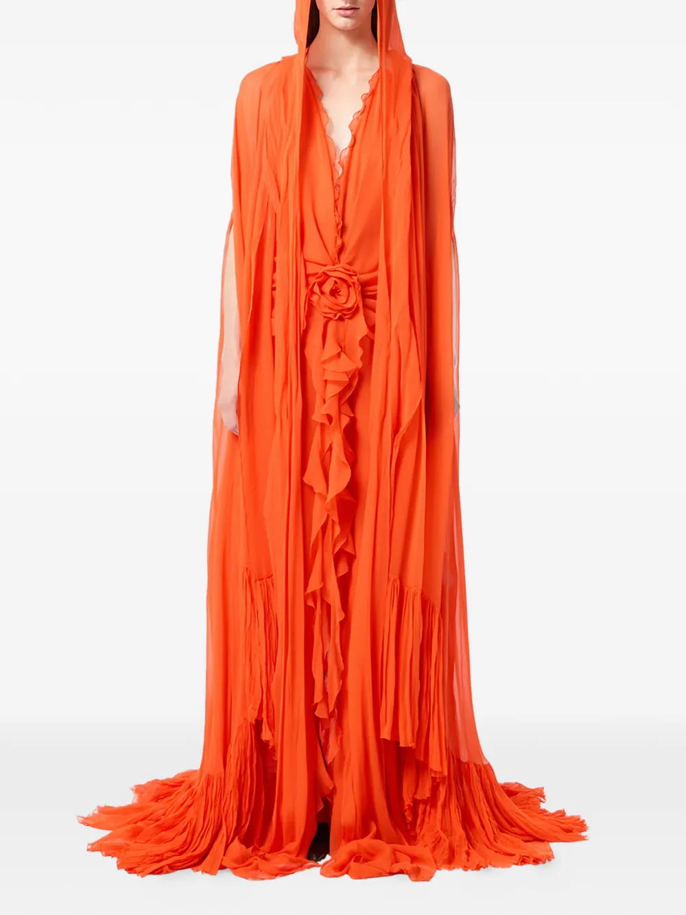 Blumarine Jurk met ruches en bloemenprint Oranje
