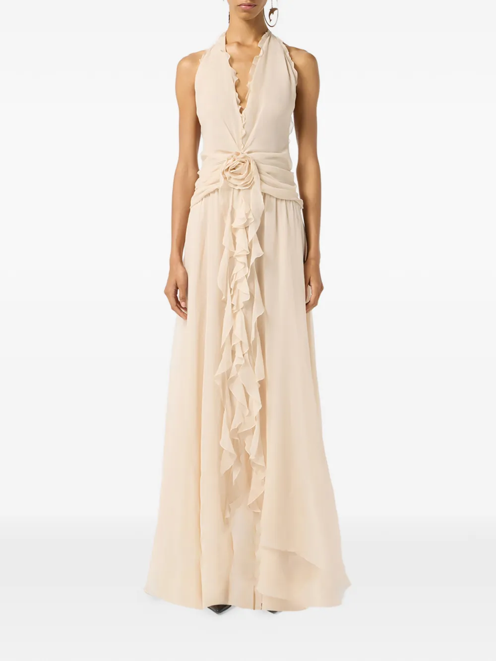 Blumarine ruffled flower long dress - Beige