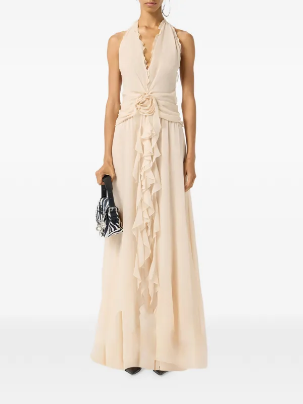 Blumarine Ruffled Flower Long Dress | Neutrals | FARFETCH GE