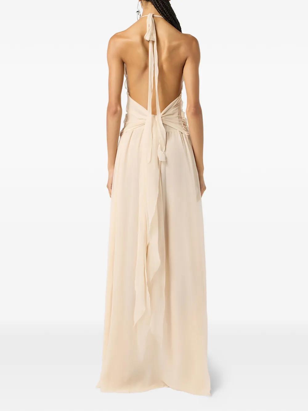 Blumarine Maxi-jurk met ruches en bloem detail Beige