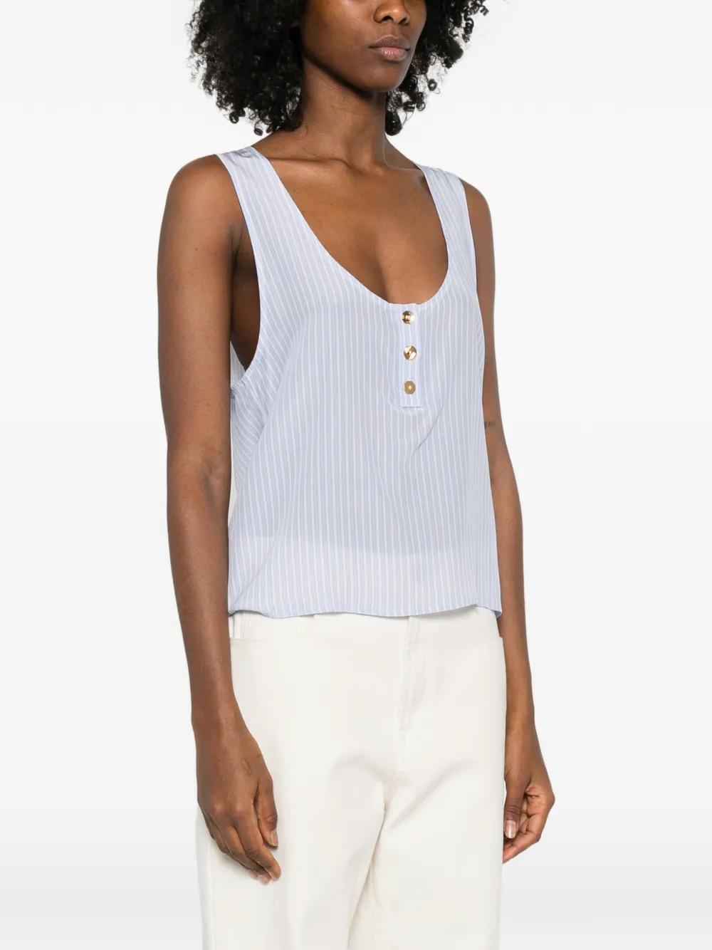  Françoise Striped Button Top - White 