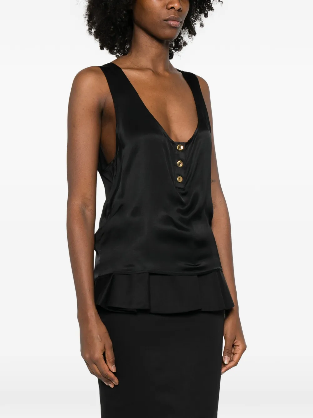  Françoise Button V-neck Top - Black 