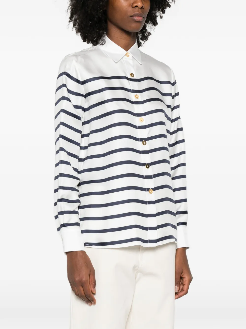  Françoise Striped Buttoned Top - White 