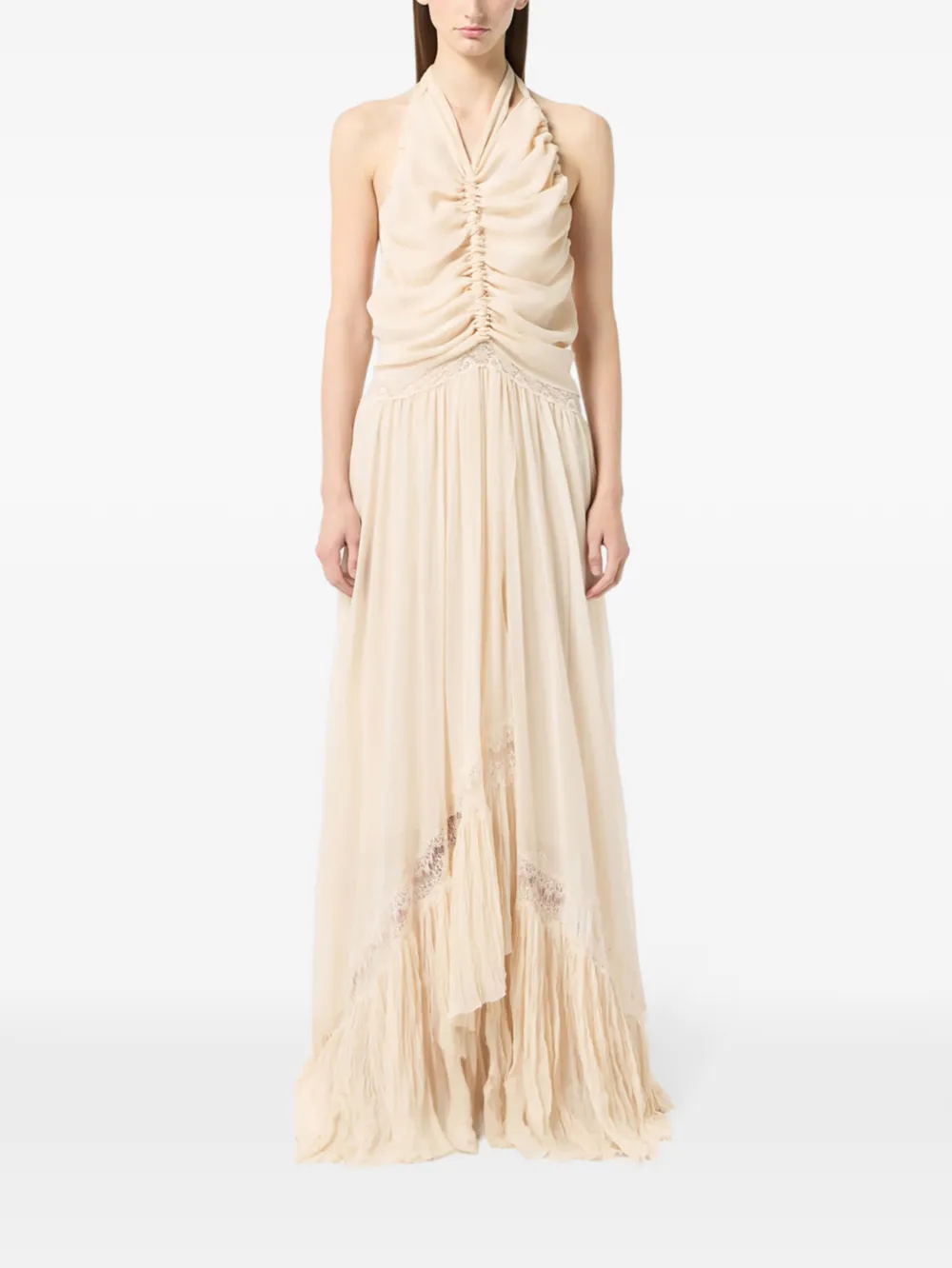  Blumarine Georgette Maxi Dress - Neutrals 